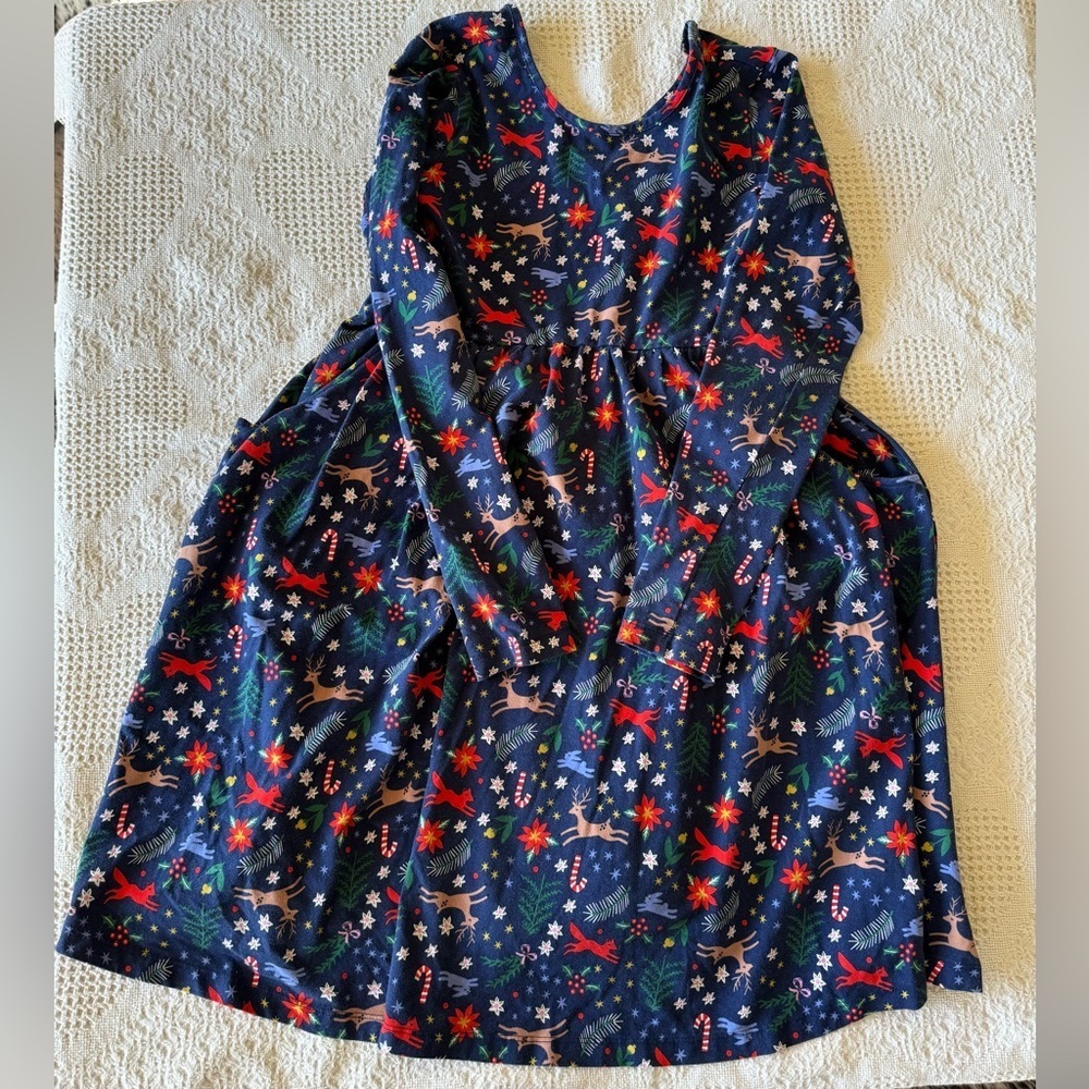 Hanna Andersson Holiday Long Sleeve Skater Dress Size 12 organic cotton